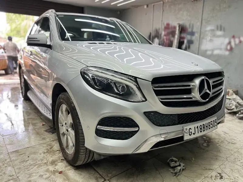 Silver Mercedes-Benz GLE in for multi-brand service at V8Hub Ahmedabad